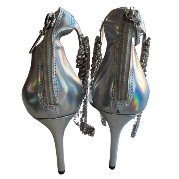 Schultz 'Lory' Iridescent Silver Leather Crystal Fringe Strappy Heels 7.5 - Picture 4 of 8